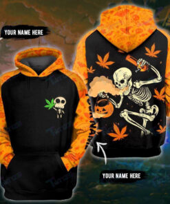 weed halloween skeleton pumpkin boong 3d hoodie