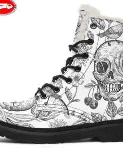 white blooming roses faux fur leather boots 1