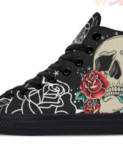 white rose skull high top canvas shoes