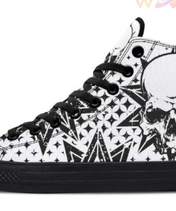 white skull black stars high top canvas shoes