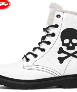 white skull faux fur leather boots 1