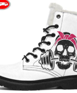 white skull weight faux fur leather boots 1