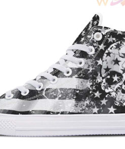 white skull with stars flag high top canvas shoes