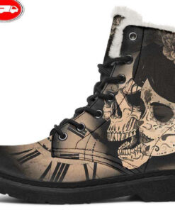 woman and skull faux fur leather boots