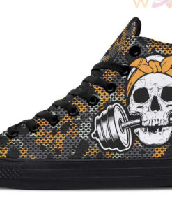 yellow black camo skull lift high top canvas shoes