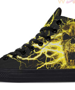 yellow lighting skull high top canvas shoes